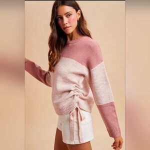 Assorted Sizes-Daydream in Pink Colorblock Sweater with ruching- NWT